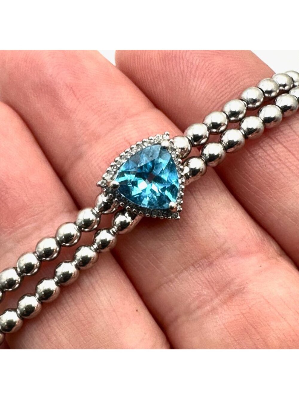 Blue Topaz Sterling Silver Bead Bracelet Adjustable Size 7 - 8 Inches - Picture 10 of 10